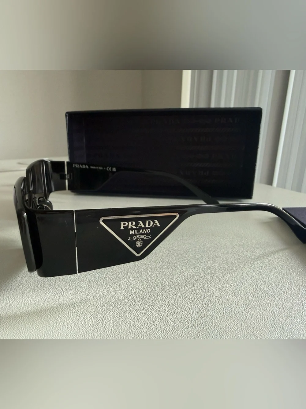 black Prada PR 09ZS rectangular acetate sunglasses